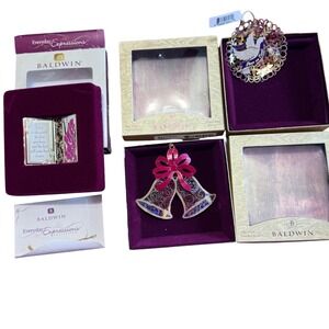 Baldwin 24kt Gold Finished Brass Ornament Lot Peace Dove Bells Congratulations